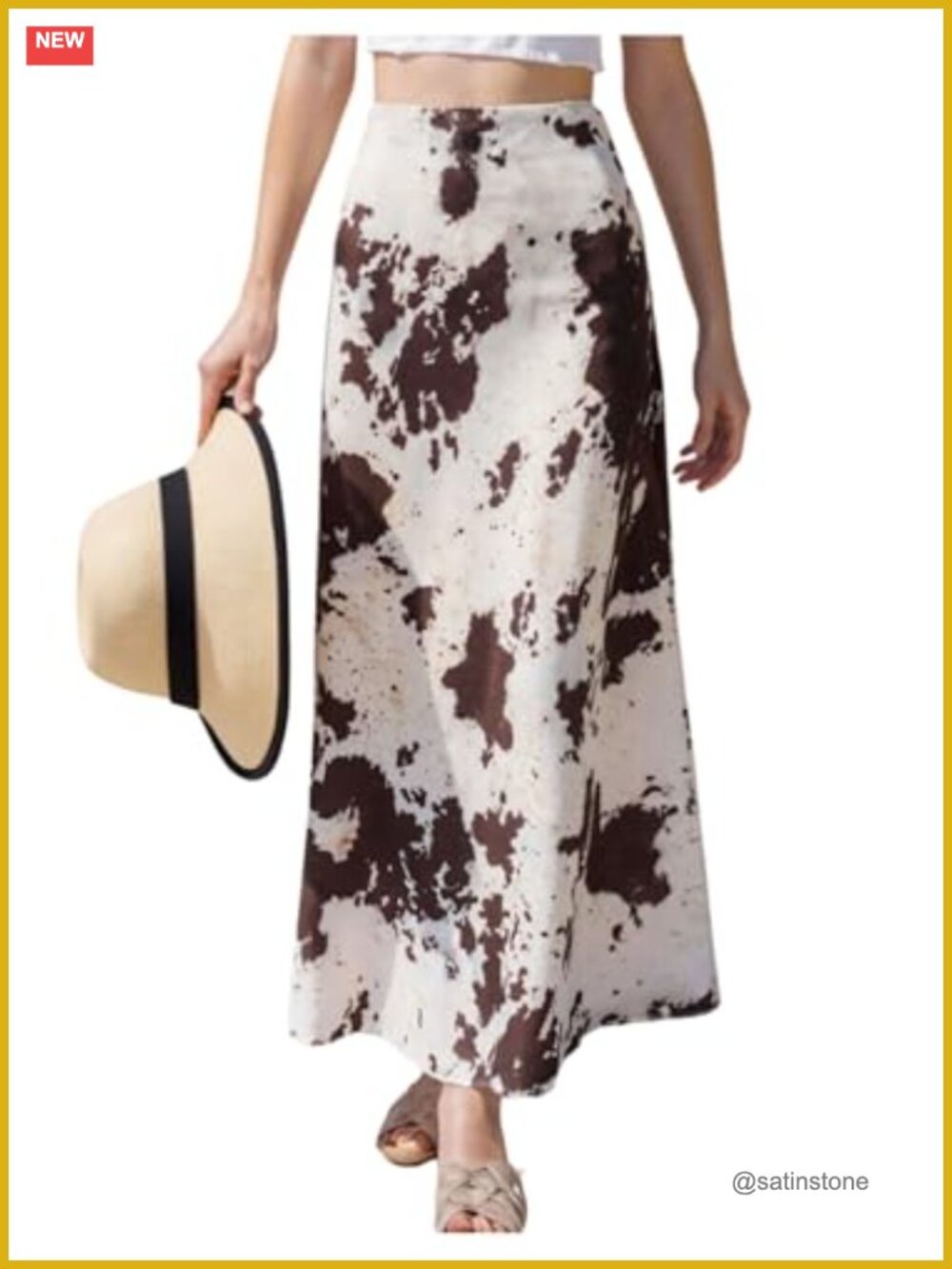 Floerns Women's Cow Print Flowy Maxi Skirt Elastic Waist Long Skirt